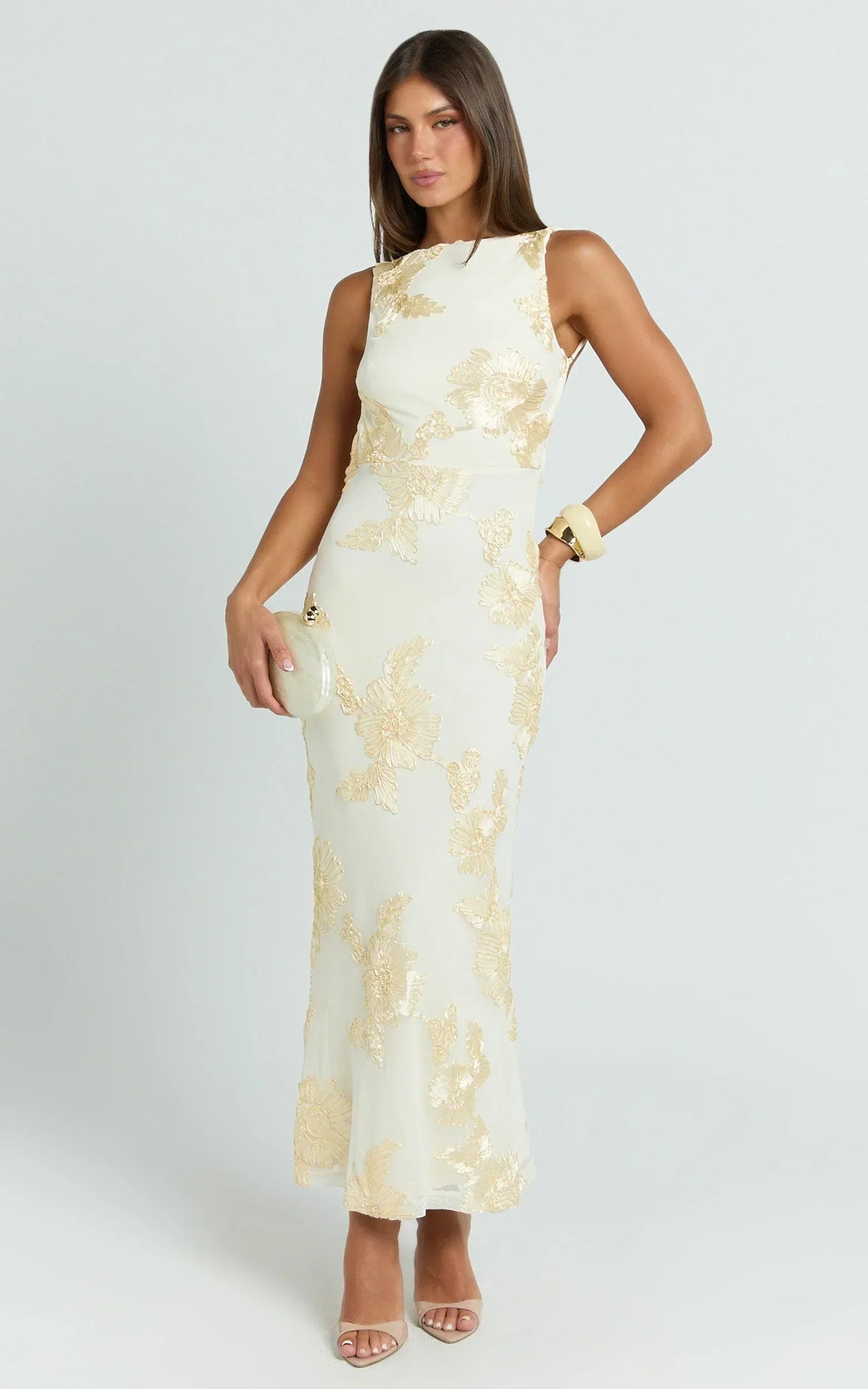 Freya Maxi Dress - Boat Neck Backless Dress in Yellow