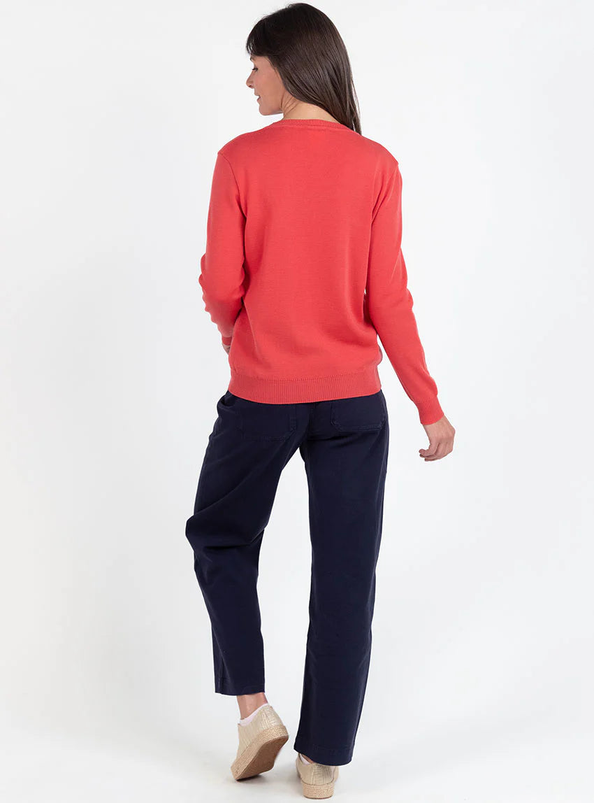 Pull femme en laine mérinos col rond rouge lumineux