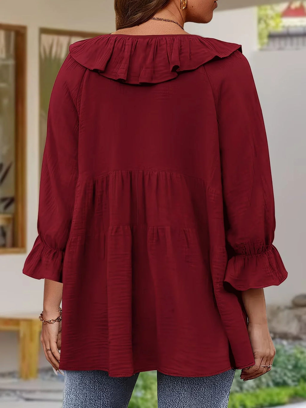 Blouse Femme Élégante à Col Volanté