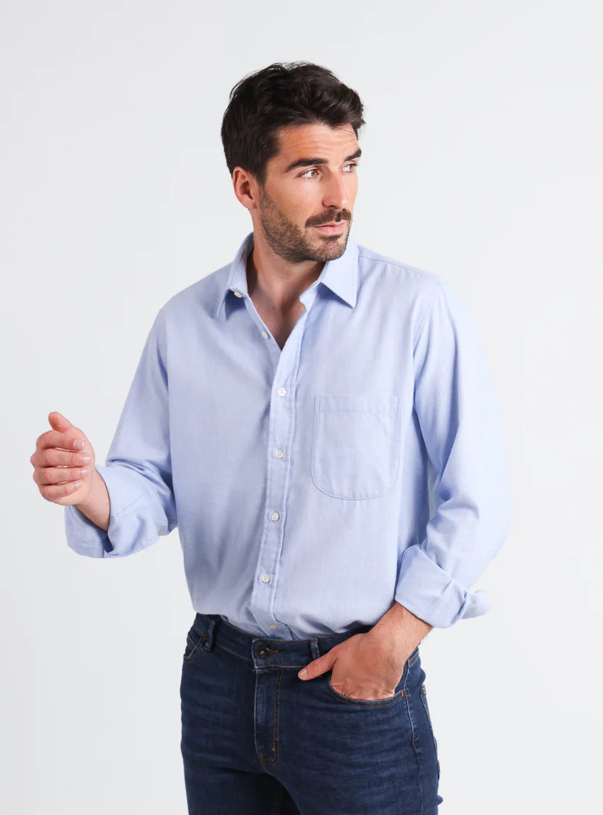 Chemise homme en laine et coton Bleu Clair