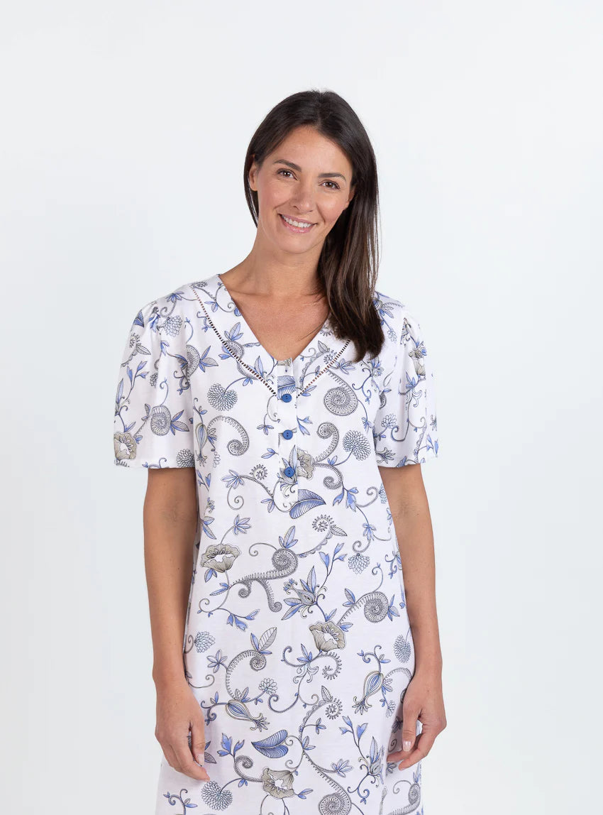 Chemise de nuit femme en coton bleu