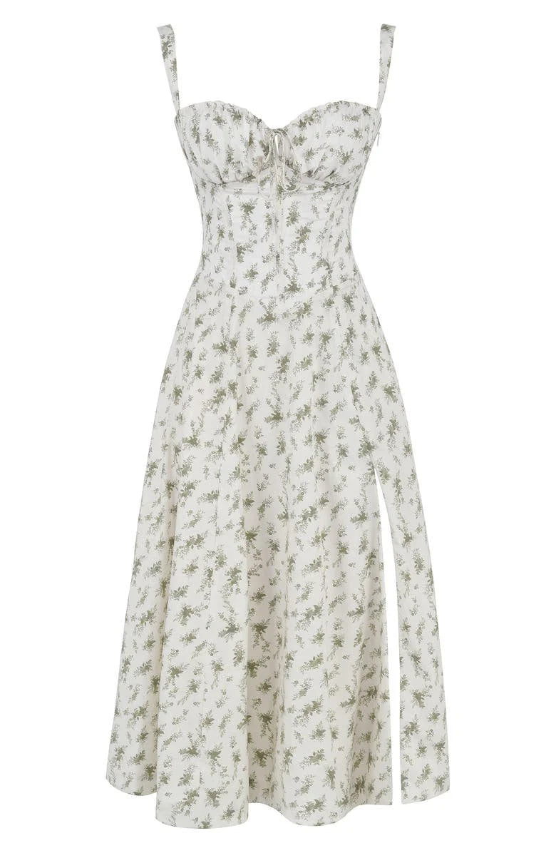 Robe moulante bustier à fleurs et taille découverte