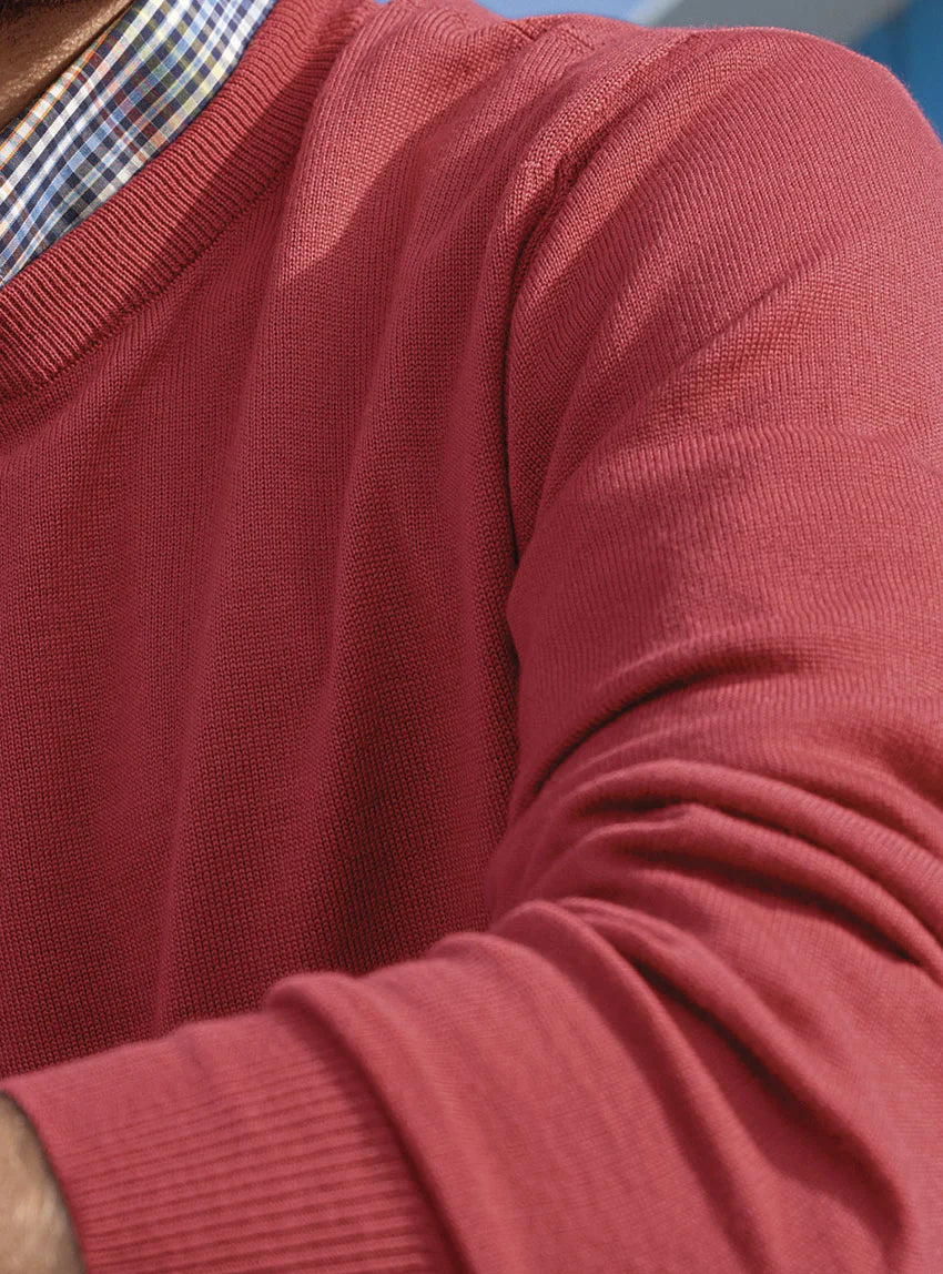 Pull homme col rond laine mérinos rouge tendre