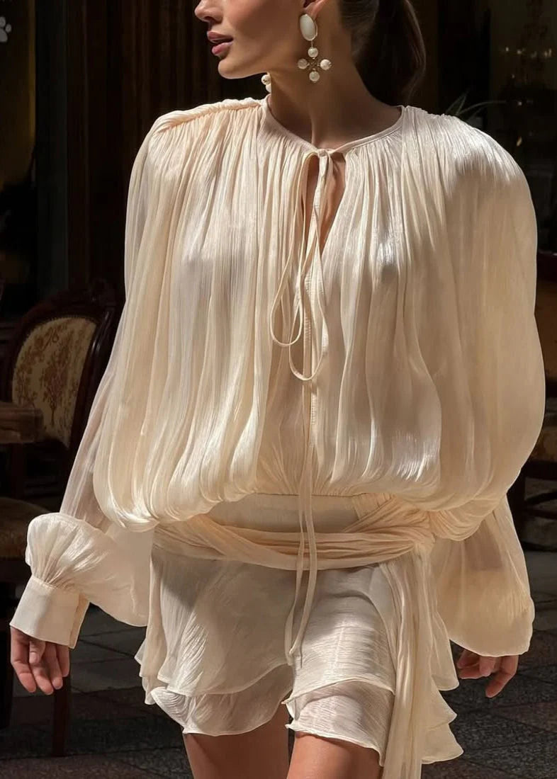 Robe mi-longue en satin champagne Estelle