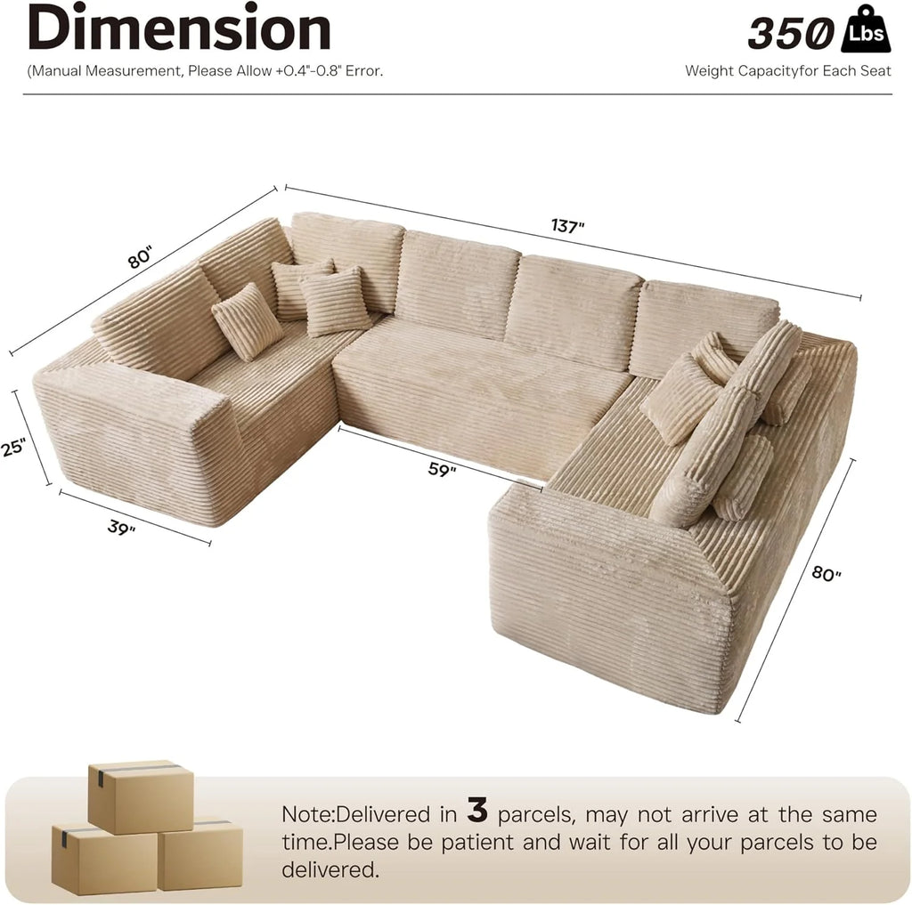 ovios 104 Cloud Sectional Couch with L-Shape Chaise,Modern Modular Sofa with Deep Seat, Upholstered Couches for Living Room Bedroom,No Assembly Required, Grey (Plush Corduroy Fabric)