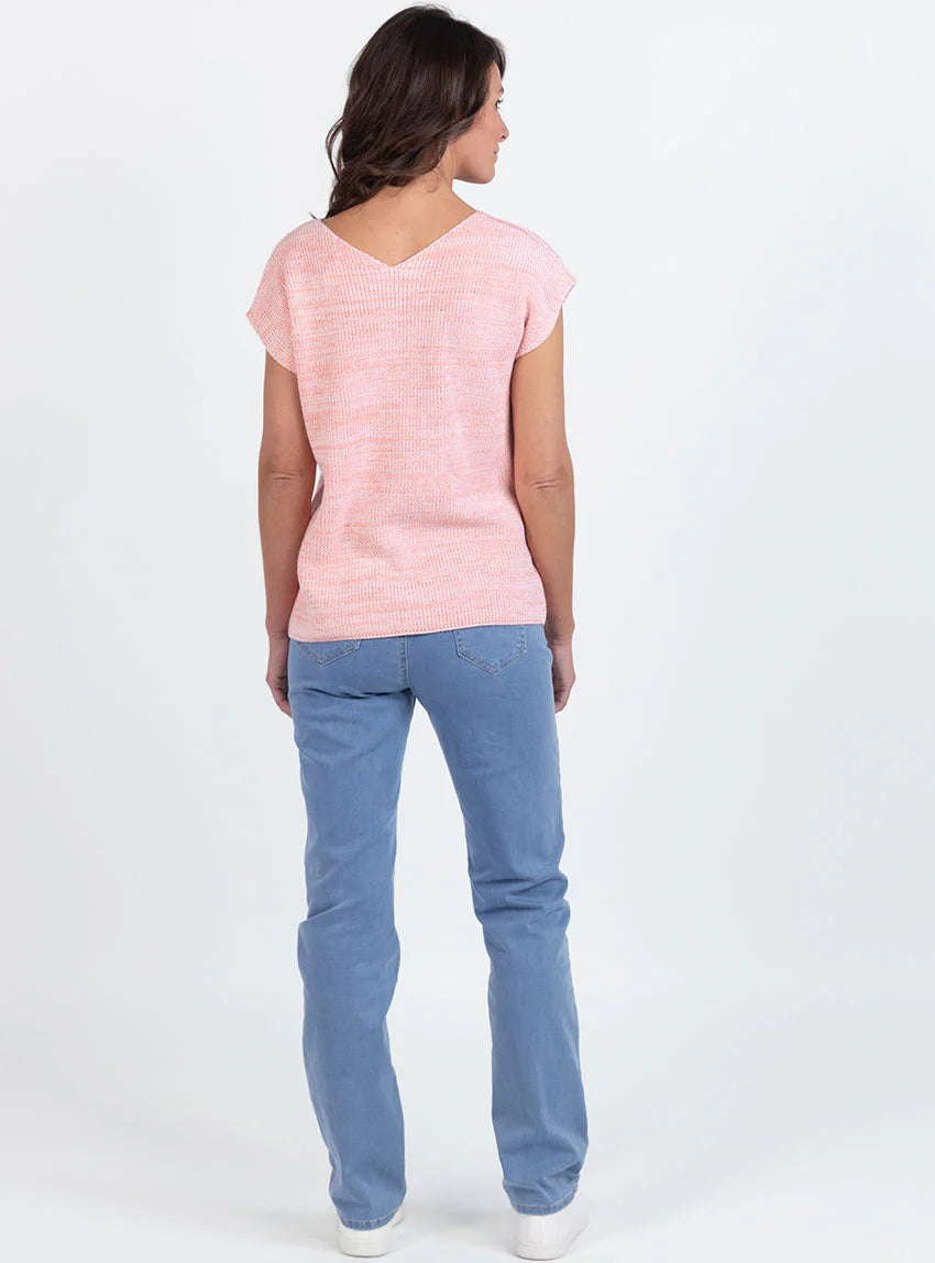 Pull femme sans manches maille perlée orange melon