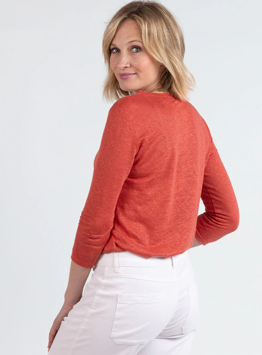 Tee-shirt femme en lin manches 3/4 orange épicé