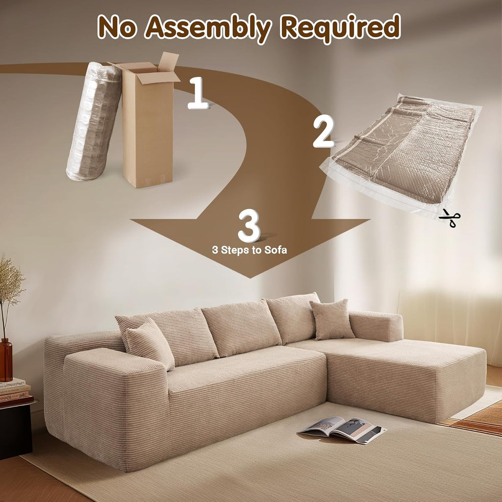 ovios 104 Cloud Sectional Couch with L-Shape Chaise,Modern Modular Sofa with Deep Seat, Upholstered Couches for Living Room Bedroom,No Assembly Required, Grey (Plush Corduroy Fabric)