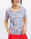 Tee-shirt femme imprimé floral bleu