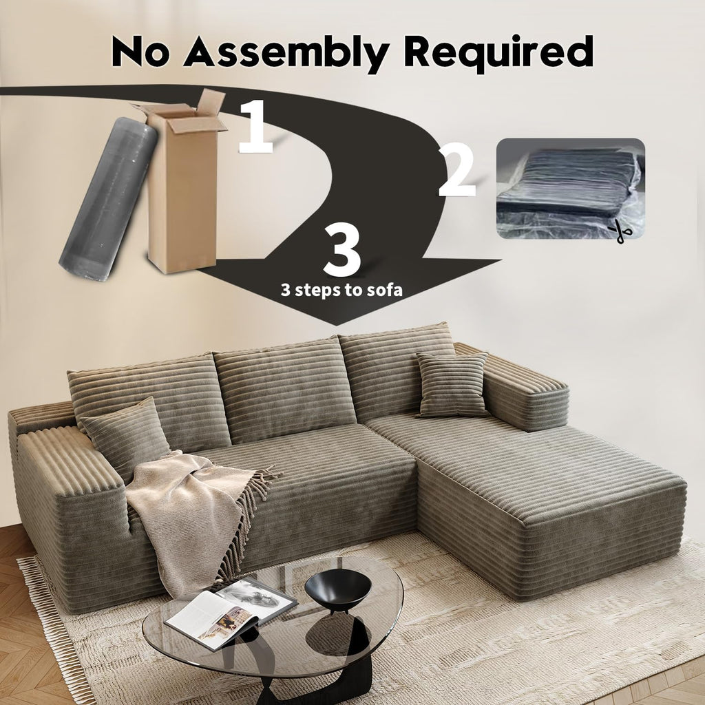 107.5 Cloud Modular Sectional Sofa Couch with L-Shape Chaise,Modern Minimalist Upholstered Couches for Living Room Bedroom,Deep Seat Corner Couch，No Assembly Required (Black,Left Facing Chaise)