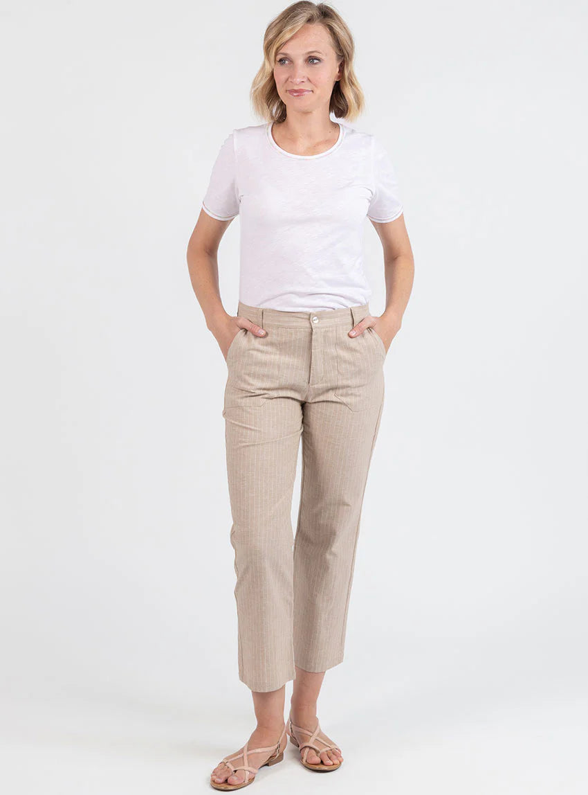 Pantalon rayé beige 7/8ème femme