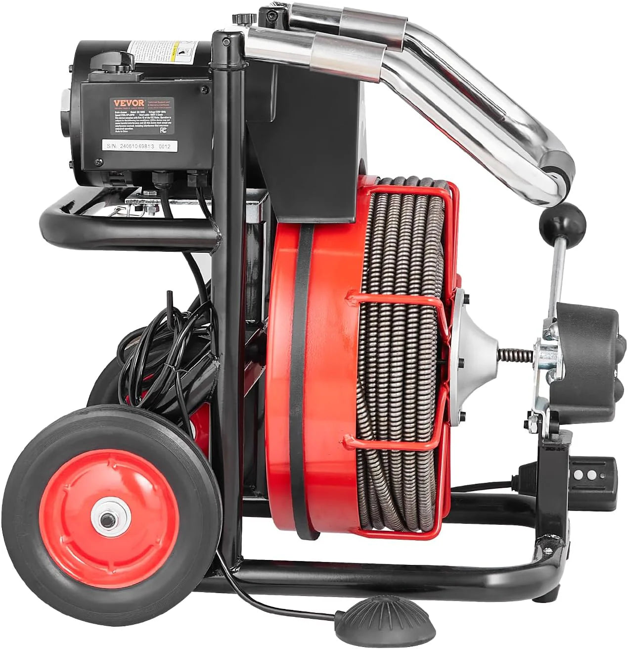Drain Cleaner Machine 100FT x 1/2 Inch, Auto Feed Sewer Snake Auger on Wheels, 550W Portable Drain Cleaning Machine with 8 Cutters & Air-activated Foot Switch for 2 to 4 Pipes