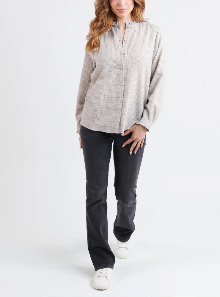 Chemisier femme à carreaux gris en coton