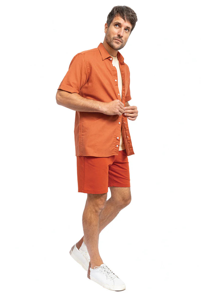 Chemisette en lin homme, coupe droite orange