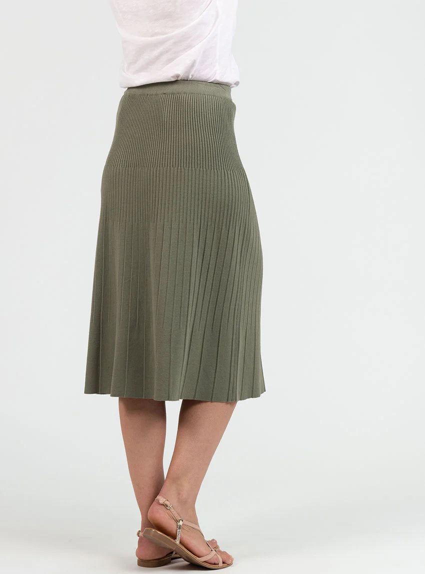 Jupe plissée femme fluide en viscose vert kaki