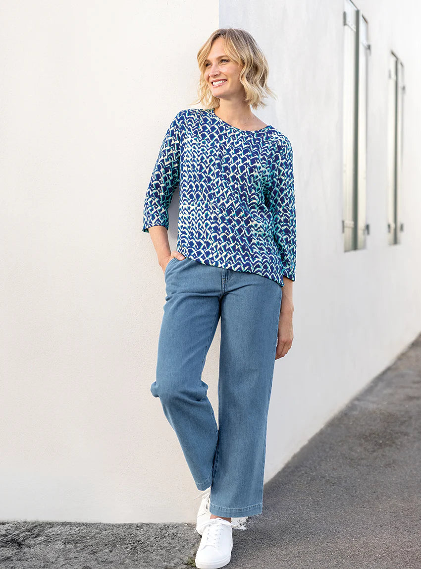 Blouse femme imprimée en viscose bleu atoll