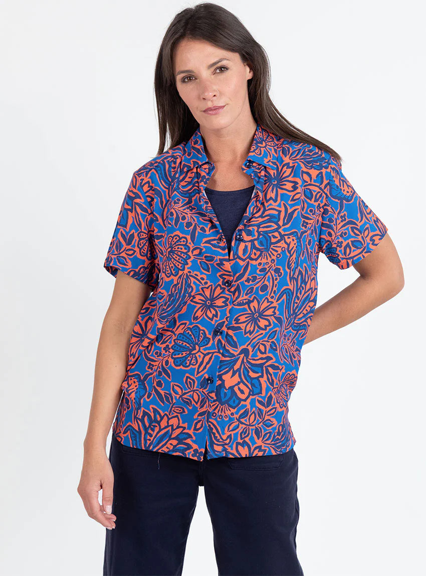 Chemisier femme en viscose imprimé floral bleu