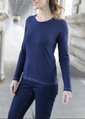 Tee-shirt manches longues 100 %coton femme bleu marine
