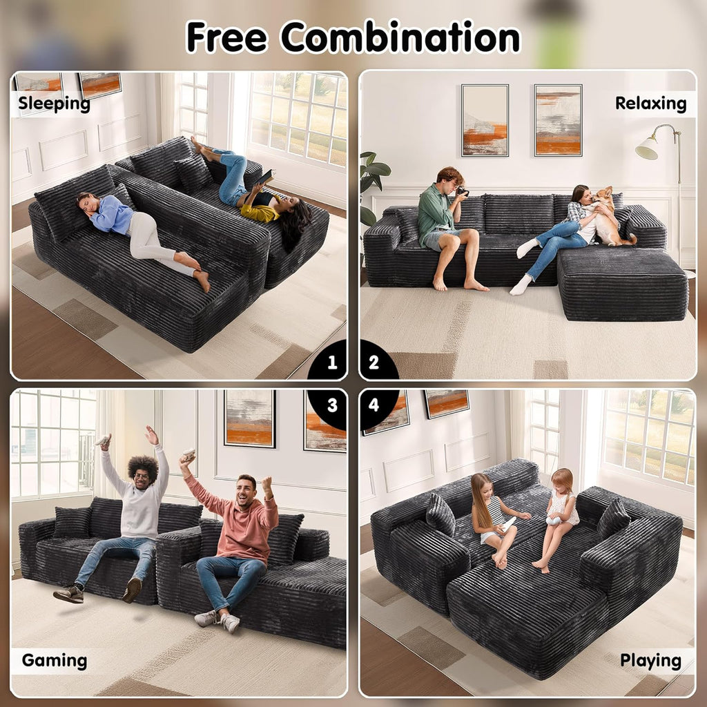 ovios 104 Cloud Sectional Couch with L-Shape Chaise,Modern Modular Sofa with Deep Seat, Upholstered Couches for Living Room Bedroom,No Assembly Required, Grey (Plush Corduroy Fabric)