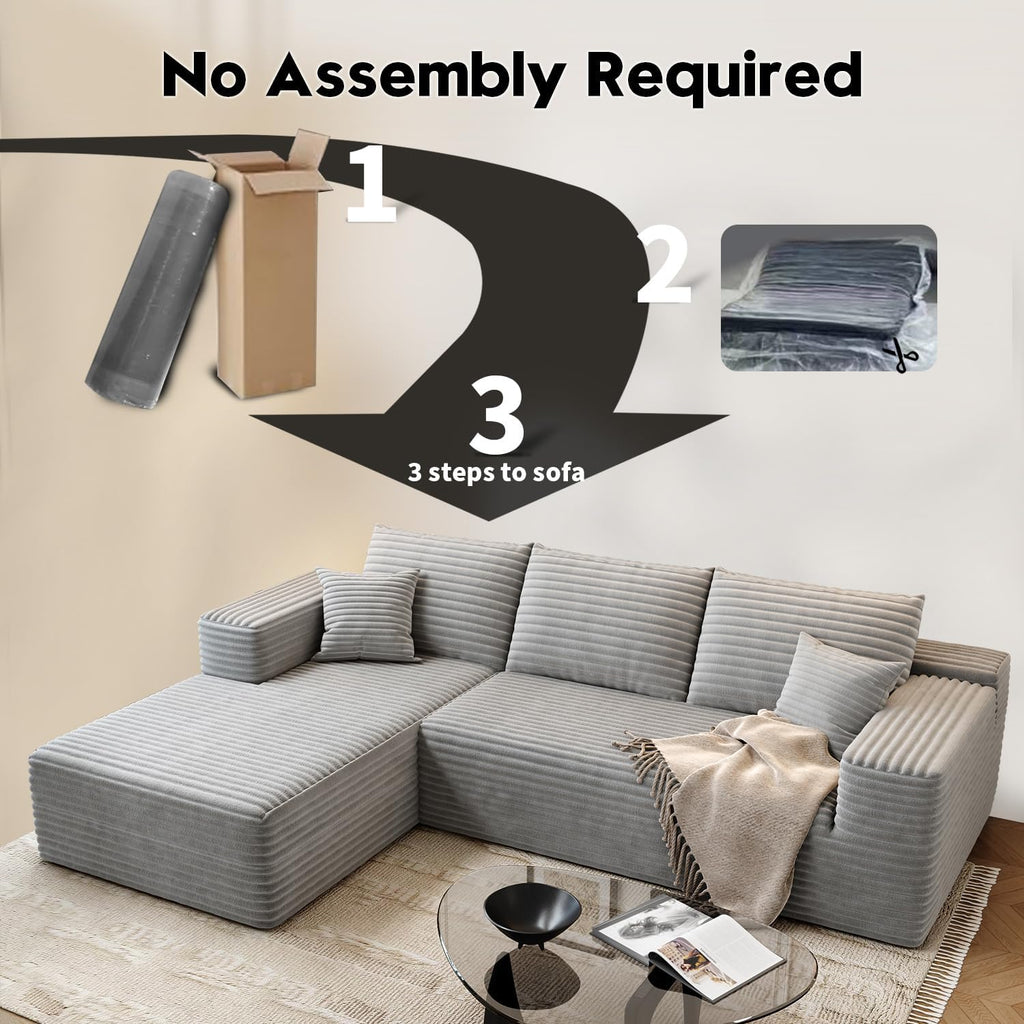 107.5 Cloud Modular Sectional Sofa Couch with L-Shape Chaise,Modern Minimalist Upholstered Couches for Living Room Bedroom,Deep Seat Corner Couch，No Assembly Required (Black,Left Facing Chaise)