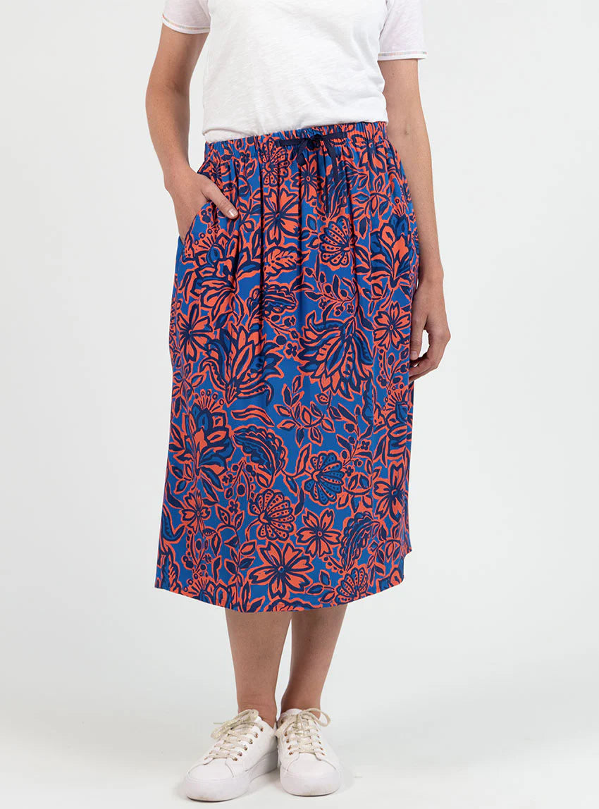 Jupe femme ample en viscose imprimé floral bleu