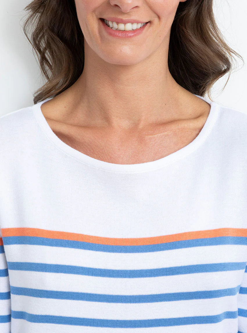 Pull marinière femme rayé bleu et orange