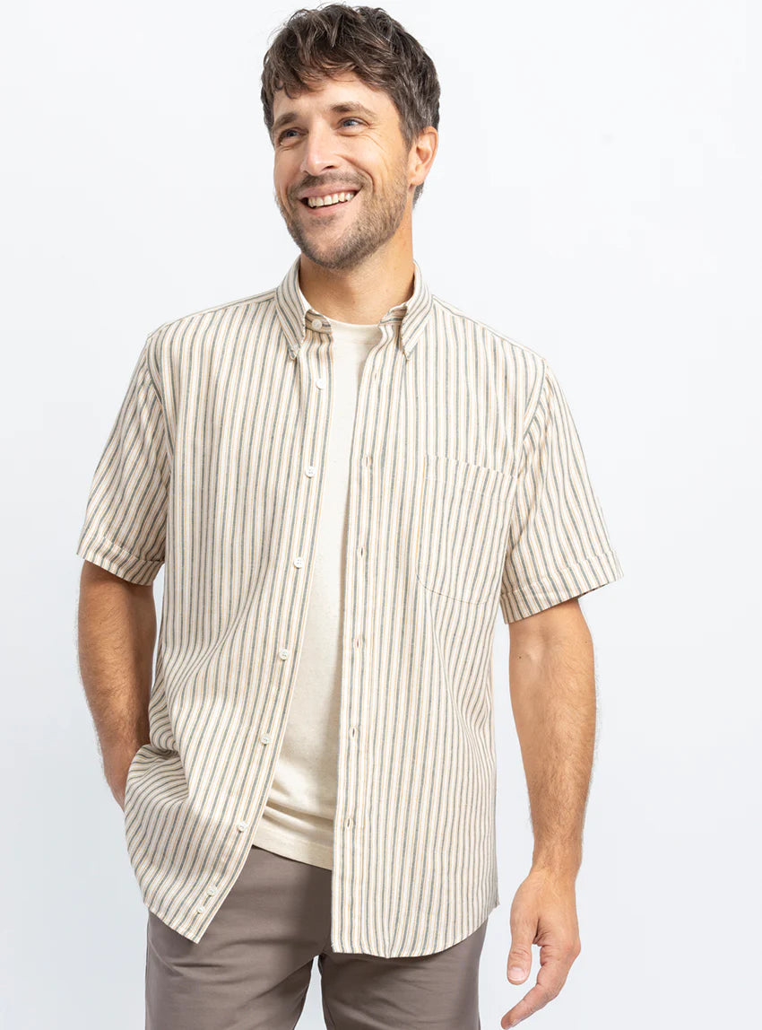 Chemise estivale homme coton rayé vert