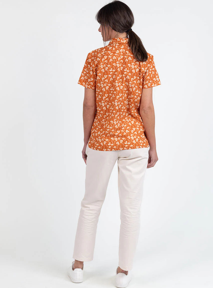 Chemisier en coton rayé imprimé orange ocre