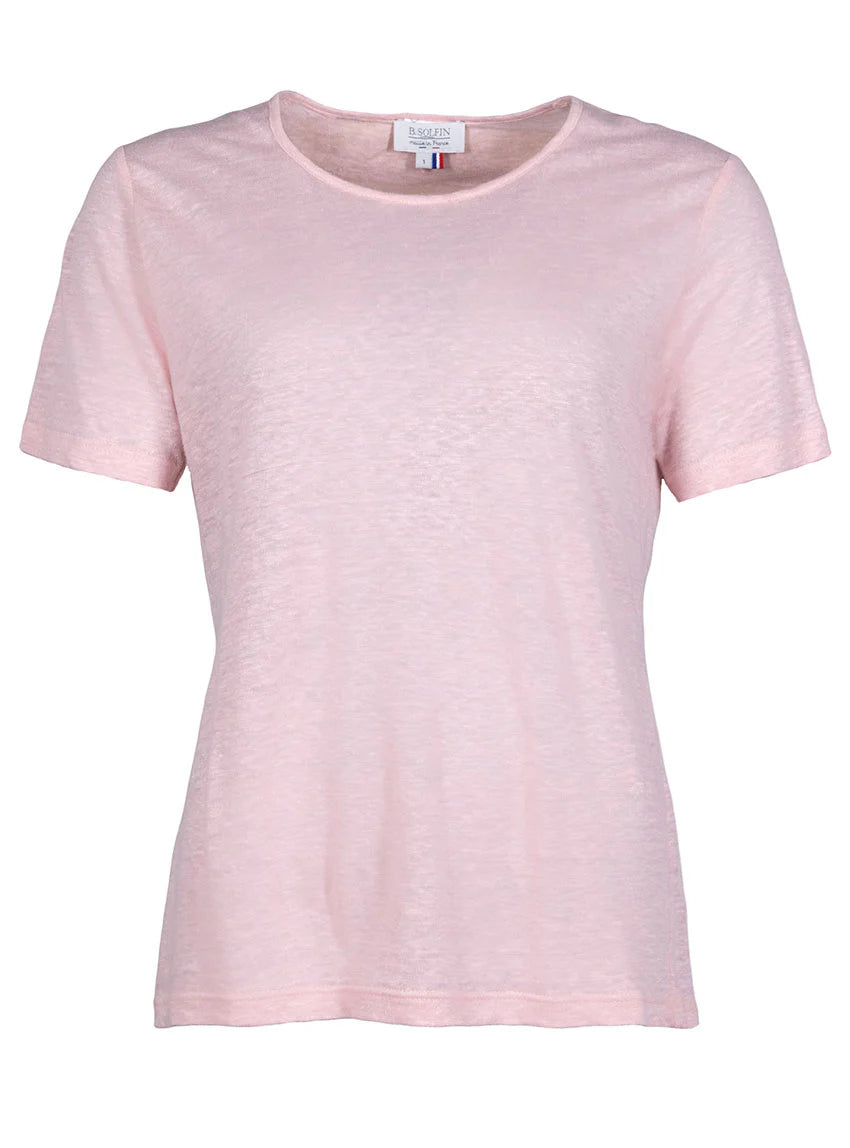 Tee-shirt femme en lin rose poudre