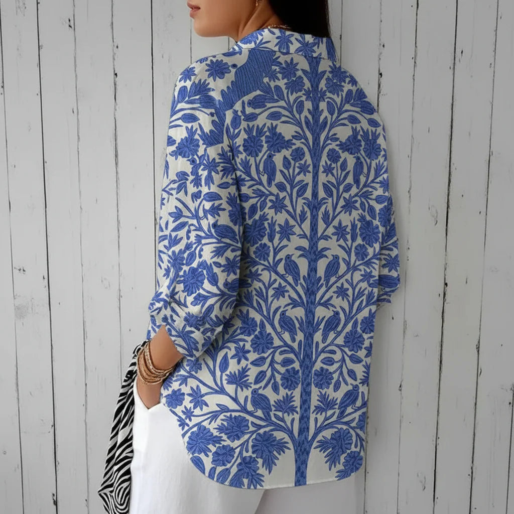 Blouse Femme Imprimé Jardin Bleu