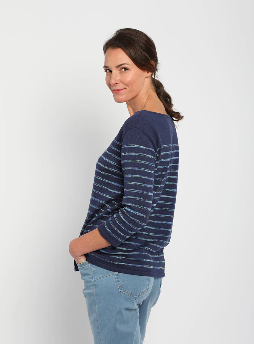 Pull marinière femme en coton bleu