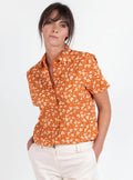 Chemisier en coton rayé imprimé orange ocre