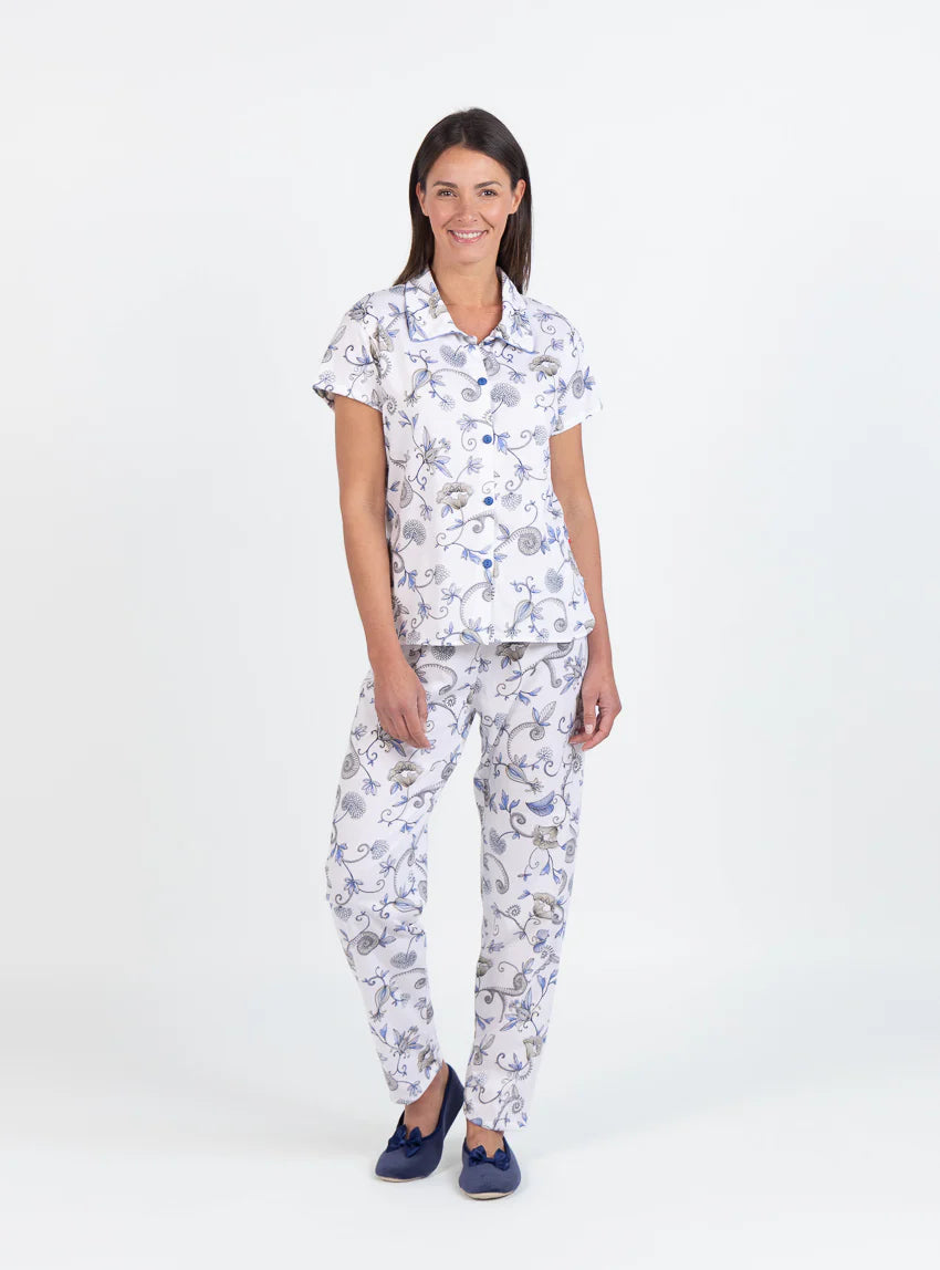 Pyjama femme en coton imprimé bleu