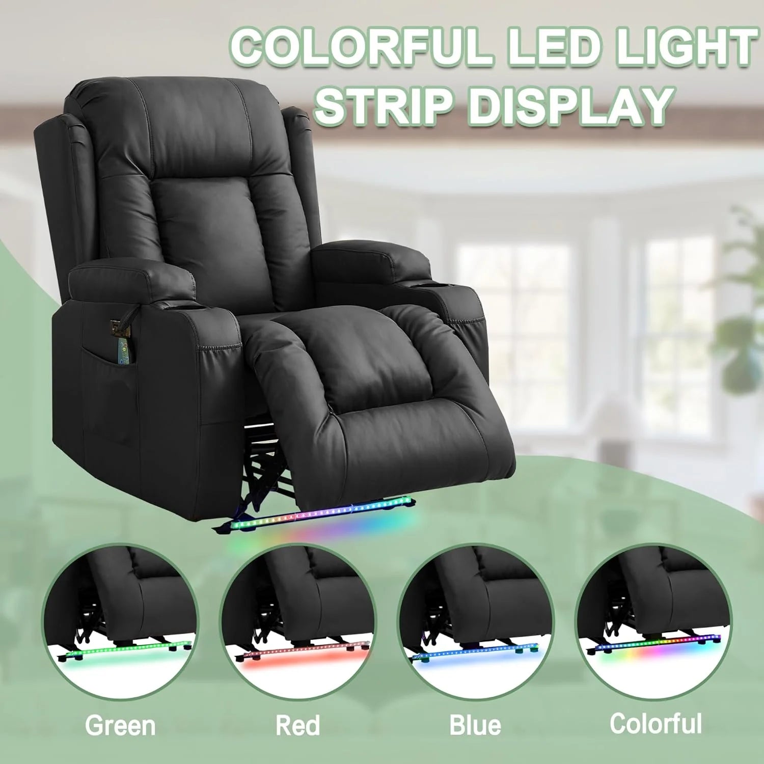 TUNYI Power Loveseat Recliner Sofa with Massage & Heat Home Theater Seating with Console Electric Recliner RV Sofa with USB/Outlet/Storage/Side Pocket/LED Light/Speaker (Brown, Loveseat)