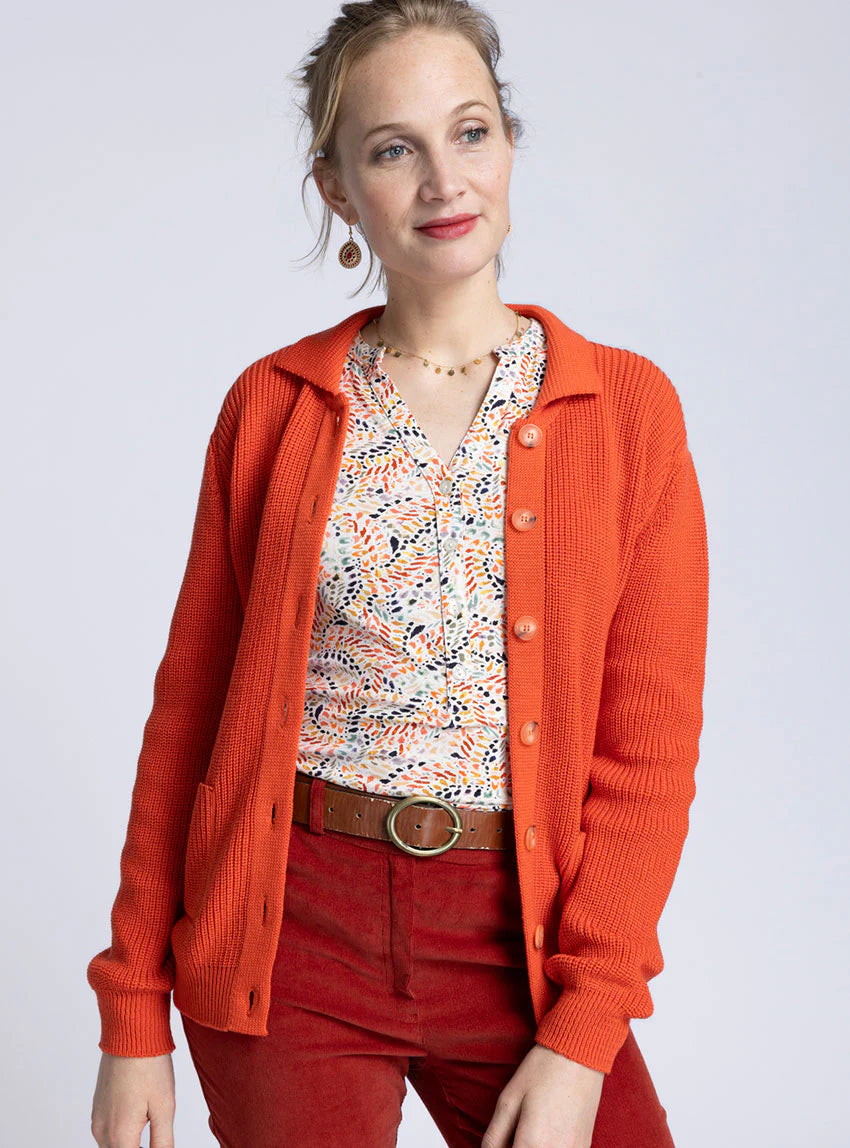 Gilet femme en laine mérinos orange