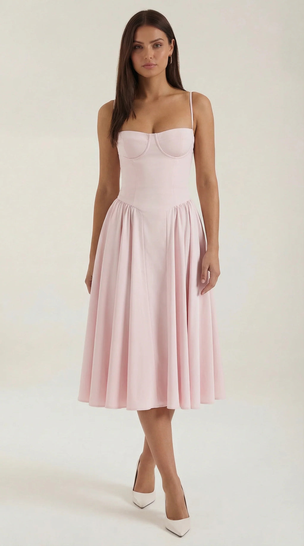 Robe mi-longue corset florale pour femme avec décolleté en cœur
