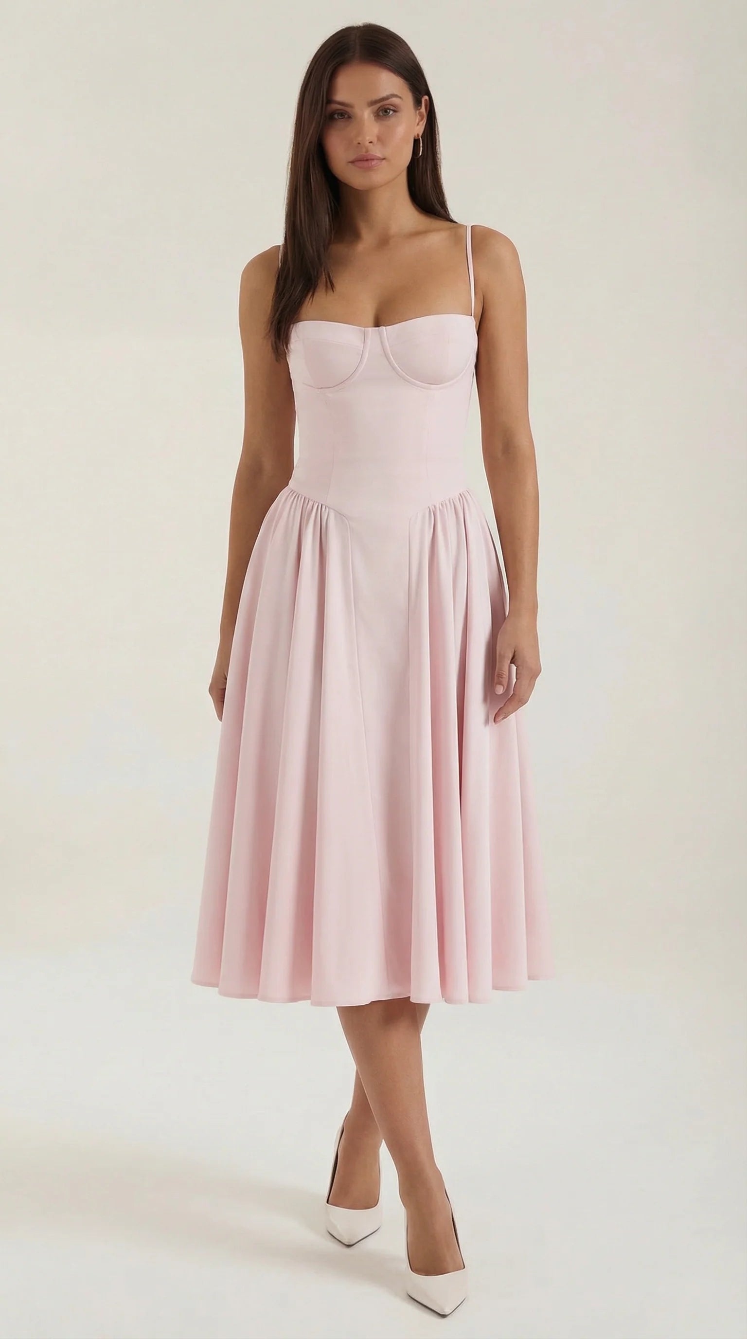Robe mi-longue corset florale pour femme avec décolleté en cœur