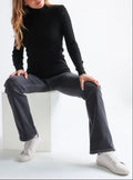 Pull chaussette femme col roule en laine merinos Noir