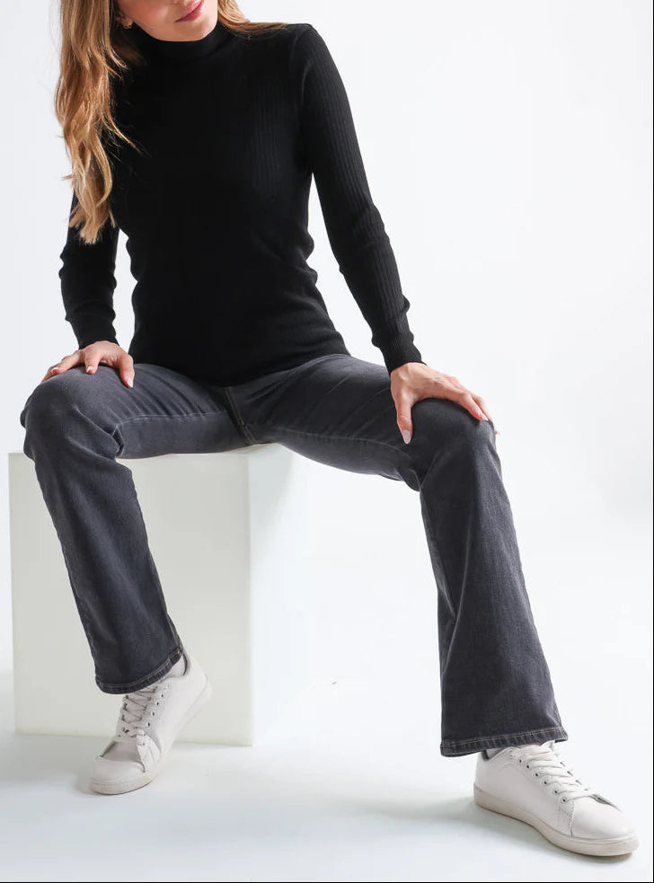 Pull chaussette femme col roule en laine merinos Noir