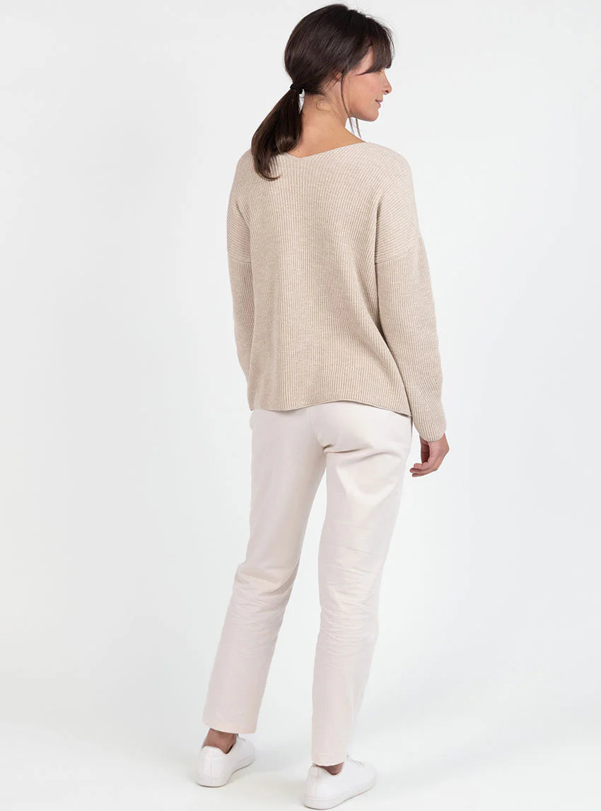 Pull femme maille ajourée coton beige lin