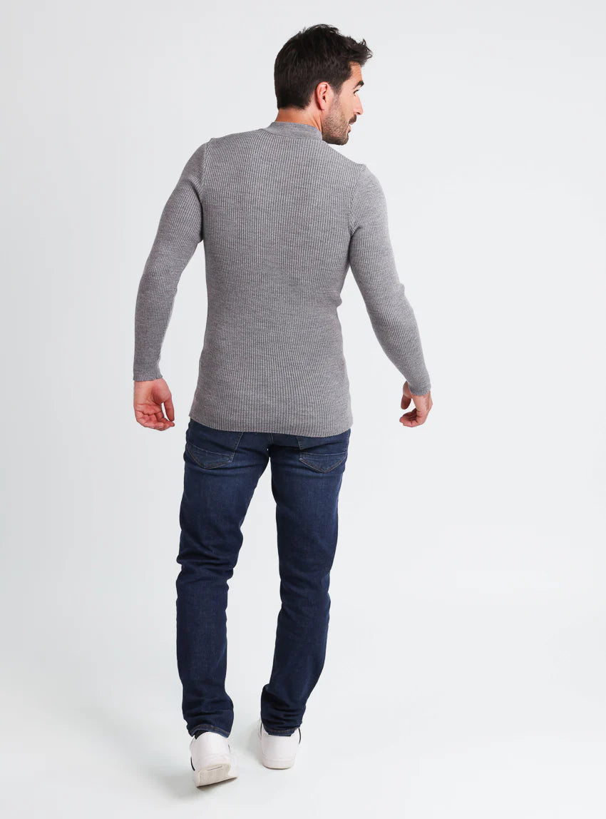 Pull homme 100% laine mérinos gris léger