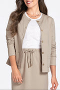 Veste molleton beige, col rond