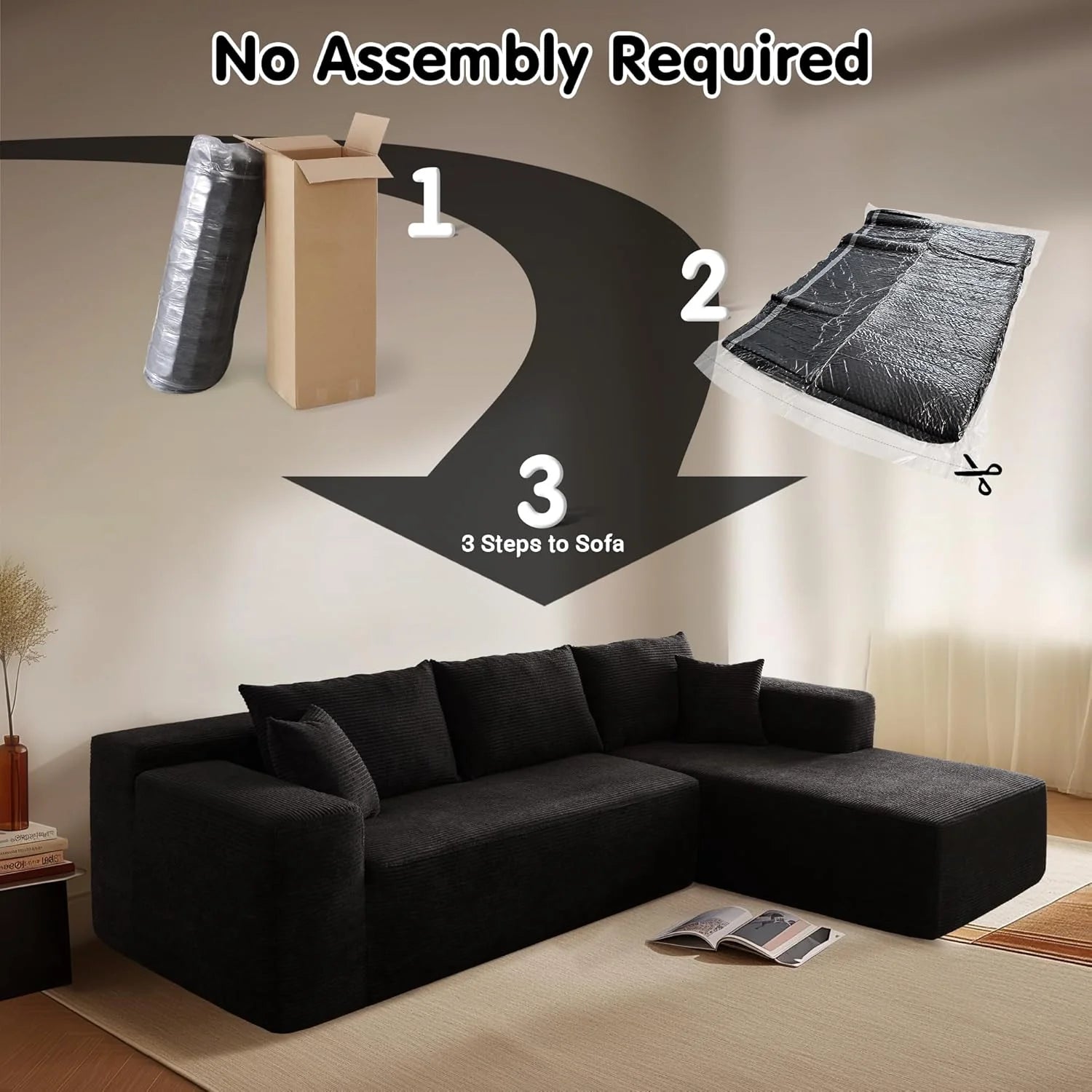 ovios 104 Cloud Sectional Couch with L-Shape Chaise,Modern Modular Sofa with Deep Seat, Upholstered Couches for Living Room Bedroom,No Assembly Required, Grey (Plush Corduroy Fabric)