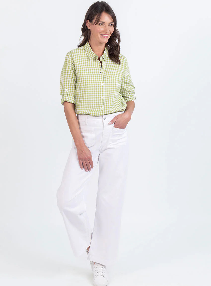 Chemise femme en coton vichy vert anis