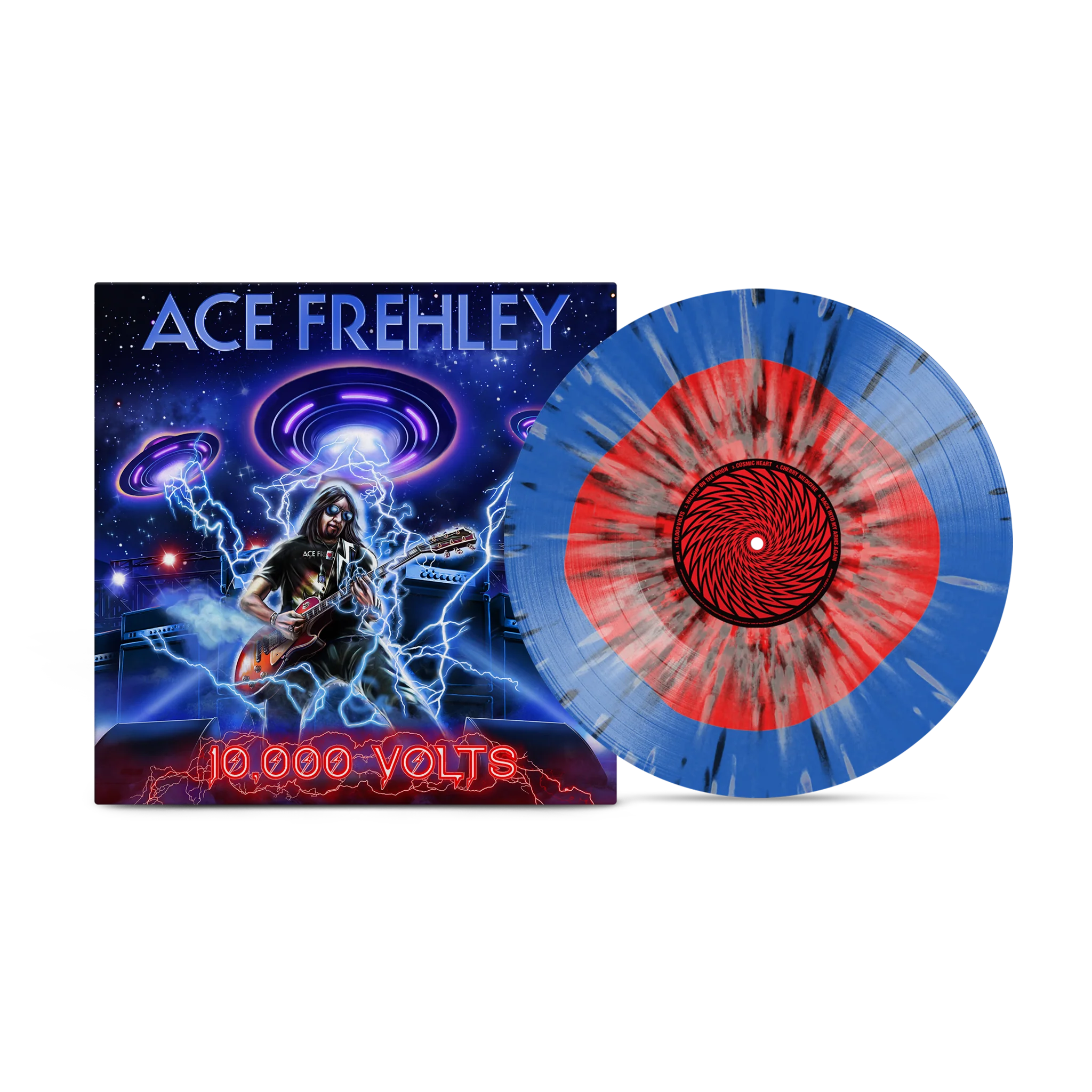ACE FREHLEY - 10,000 VOLTS - CLEAR WITH RED, BLUE & SILVER SPLATTER COLOR - VINYL LP