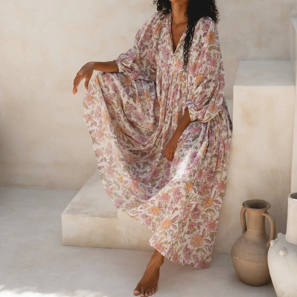 Robe Longue Bohème Femme à Manches Bouffantes - Idéale Été Élégante