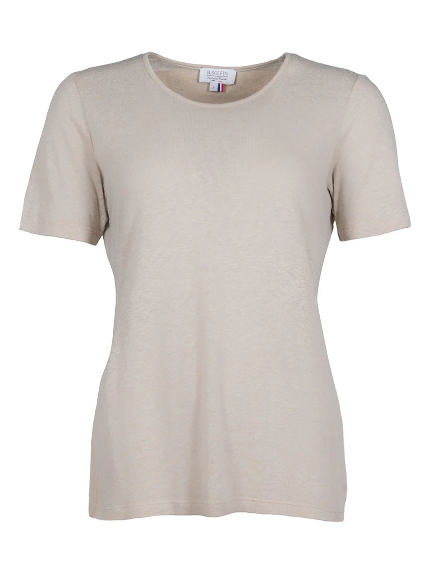Tee-shirt femme en lin beige lin