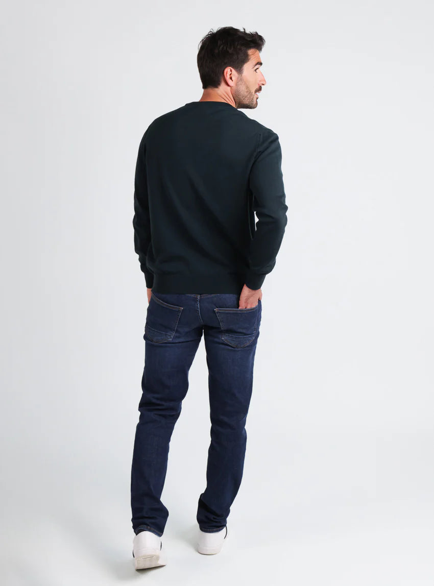 Pull homme col rond laine merinos Vert Sombre