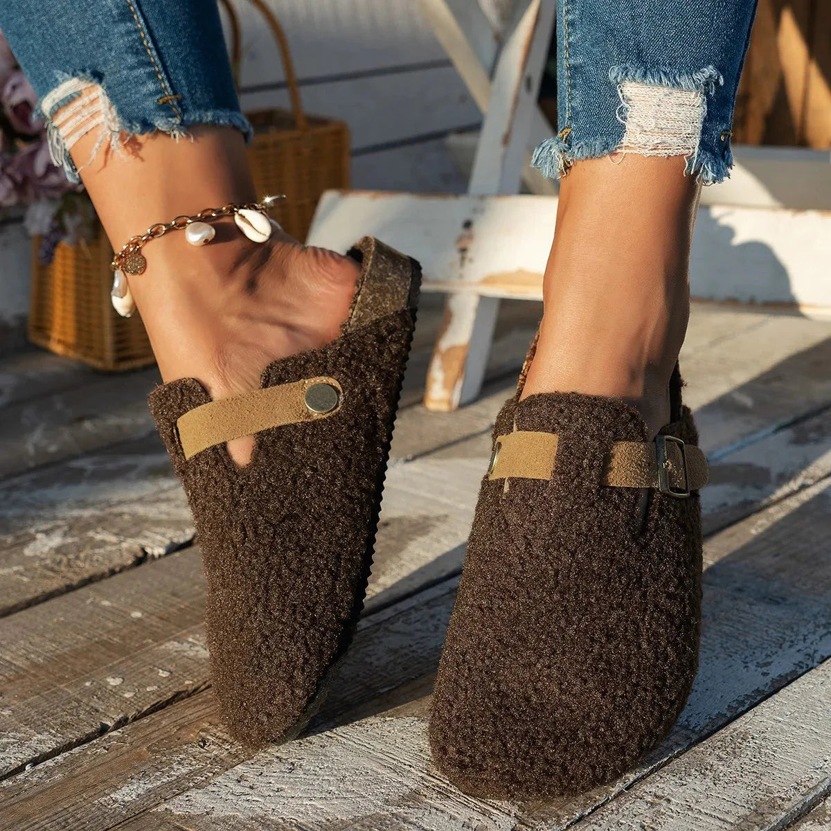 Chaussons en peau de mouton de luxe confortables pour l'hiver