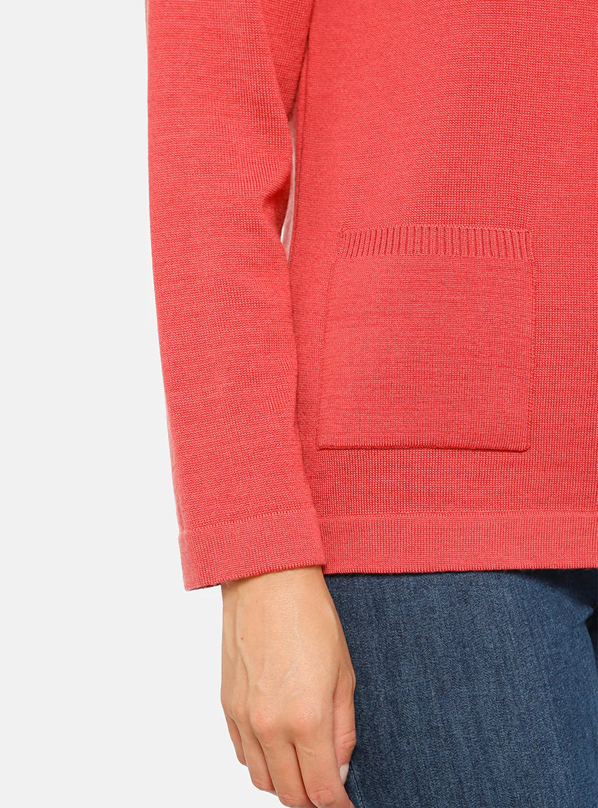 Gilet femme en laine merinos rouge tendre